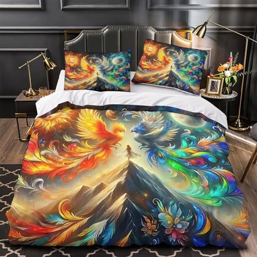 TDSNKAVHB Phoenix3D-Druck Bettdeckenbezug Bettwaren-Set Weiche Mikrofaser FantasieVerstecktem Reißverschluss Und Kissenbezug Für Kinder ErwachseneSingle（140x200cm） von TDSNKAVHB