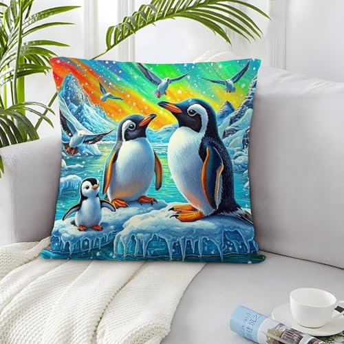 TDSNKAVHB Pinguin 3D-druckte Kissenhülle Dekoratives Quadratkissen Aurora Standard-Kissenhüllenset Aus 2 Für Zuhause Bett Wohnzimmer Sofa 45x45cm von TDSNKAVHB
