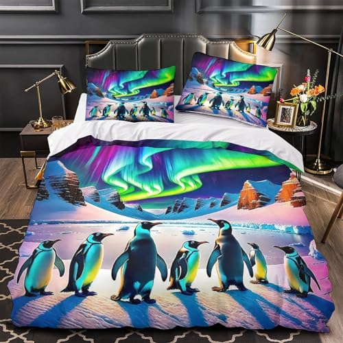 TDSNKAVHB Pinguin3D-Druck Bett-Set Raumdekoration Mikrofaser Mit AuroraVerstecktem Reißverschluss Und Kissenbezügen Für Kinder ErwachseneSuper King（260x220cm） von TDSNKAVHB