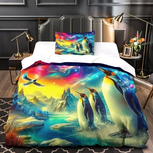 TDSNKAVHB Pinguin3D-Druck Bettdeckenbezug Raumdekoration Weiche Mikrofaser AuroraVerstecktem Reißverschluss Und Kissenhüllen Für Jungen Und MädchenSingle（135x200cm） von TDSNKAVHB