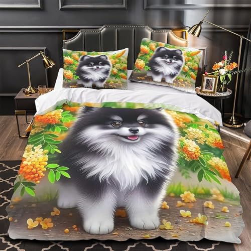 TDSNKAVHB Pommern3D-Druck Bett-Set Raumdekoration Mikrofaser Mit Nettes HaustierVerstecktem Reißverschluss Und Kissenbezügen Für Teenager KinderDouble（200x200cm） von TDSNKAVHB