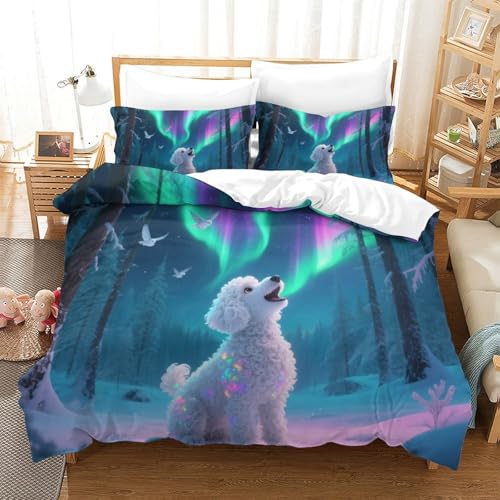 TDSNKAVHB Poodle3D Printing Bed Set Bedding Set Microfiber Soft AuroraHidden Zipper and Pillow Case for Teen KidsSuper King（260x220cm） von TDSNKAVHB
