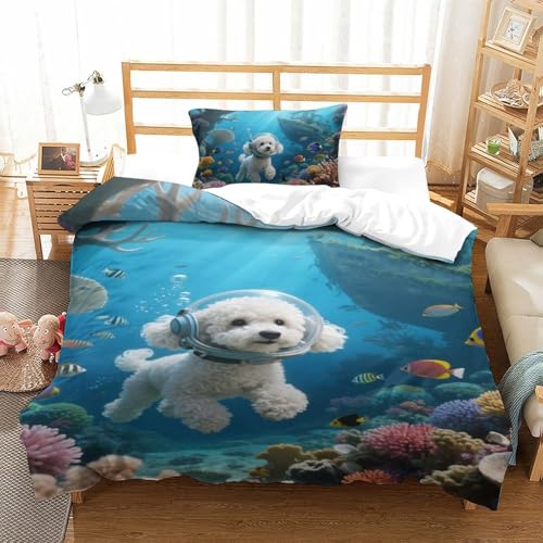 TDSNKAVHB Poodle3D Printing Bed Set Bedding Set Microfiber with tauchenHidden Zipper and Pillowcases for Teen KidsSingle（135x200cm） von TDSNKAVHB