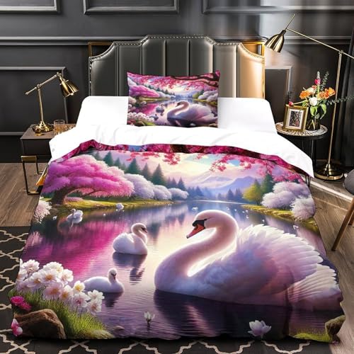 TDSNKAVHB Schwan3D-Druck Bett-Set Raumdekoration Weiche Mikrofaser LandschaftVerstecktem Reißverschluss Und Kissenhüllen Für Teenager KinderSingle（135x200cm） von TDSNKAVHB