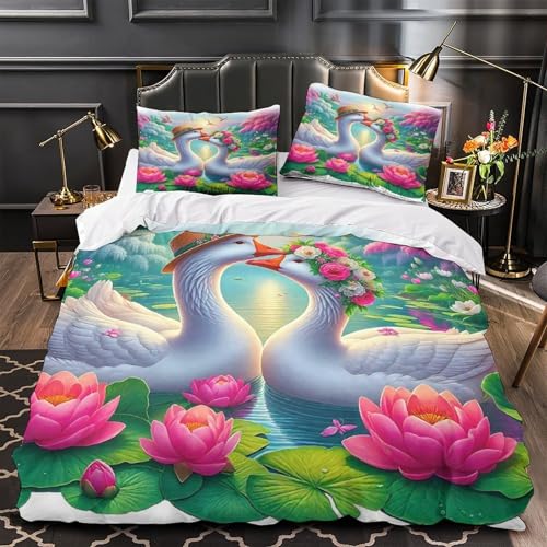 TDSNKAVHB Schwan3D-Druck Bettdeckenbezug Raumdekoration Weiche Mikrofaser LandschaftVerstecktem Reißverschluss Und Kissenhüllen Für Jungen Und MädchenKing（220x240cm） von TDSNKAVHB