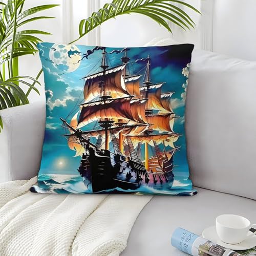 TDSNKAVHB Segelboot 3D-druckte Kissenhülle Dekoratives Quadratkissen Navigation Kissenbezugsset Aus 2 Für Zuhause Bett Wohnzimmer Sofa 45x45cm von TDSNKAVHB