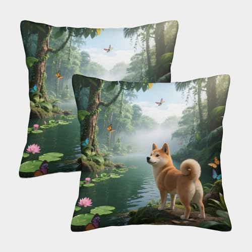 TDSNKAVHB Shiba Inu 3D Printed Pillowcase Decorative Square Cushion niedlich Haustier Standard Pillowcase Set of 2 Case Set for Couch Sofa Bedroom Living Room 40x40cm von TDSNKAVHB