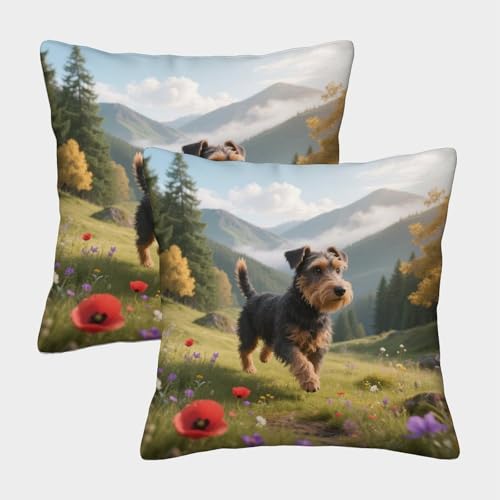 TDSNKAVHB Walisischer Terrier 3D Printed Pillowcase Home Decorative Square Cushion niedlich Haustier Cushion Cover Set of 2 Case Set for Couch Sofa Bedroom Living Room 50x50cm von TDSNKAVHB