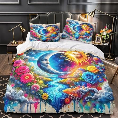 TDSNKAVHB Yin-yang3D-Druck Bett-Set Raumdekoration Weiche Mikrofaser Sun and MondVerstecktem Reißverschluss Und Kissenbezügen Für Jungen Und MädchenDouble（200x200cm） von TDSNKAVHB