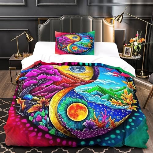 TDSNKAVHB Yin-yang3D-Druck Bettdeckenbezug Bettwaren-Set Weiche Mikrofaser BergketteVerstecktem Reißverschluss Und Kissenbezügen Für Kinder ErwachseneSingle（135x200cm） von TDSNKAVHB