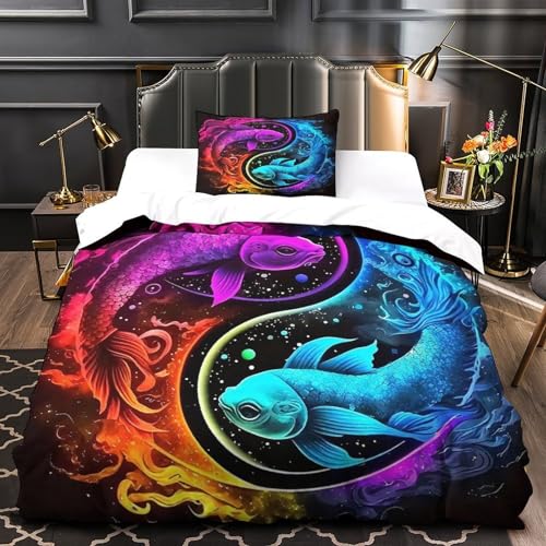 TDSNKAVHB Yin-yang3D-Druck Bettdeckenbezug Raumdekoration Mikrofaser Mit FischVerstecktem Reißverschluss Und Kissenbezügen Für Jungen Und MädchenSingle（135x200cm） von TDSNKAVHB