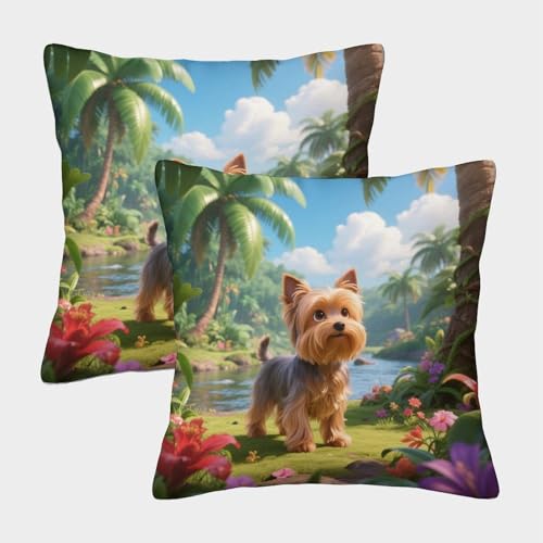 TDSNKAVHB Yorkshire Terrier 3D Printed Pillowcase Decorative Square Cushion niedlich Haustier Cushion Cover Set of 2 for Home Bed Living Room Sofa 45x45cm von TDSNKAVHB