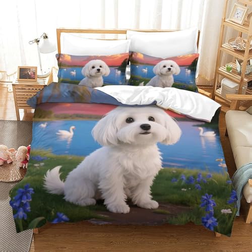 TDSNKAVHB maltesisch3D Printing Bed Set Bedding Set Microfiber with niedlich HaustierHidden Zipper and Pillow Case for Kids AdultKing（220x240cm） von TDSNKAVHB