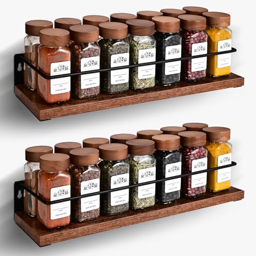 TDSYDS 2-Teiliges Set Gewürzregal Wand Ohne Bohren(40x9.5x7CM),Küchenregal MDF Holz Schrank,Gewürz Organizer,Regal Küche Wand,Gewürzhalter&Gewürzregale Hängend,Spice Rack,Gewurzregalsystem von TDSYDS