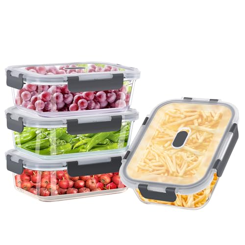 TDSYDS Frischhaltedosen Glas Set für Lebensmittel 8 Stück(4 Behälter + 4 Deckel), Glasbehälter mit Deckel Mikrowellengeschirr Spülmaschinen & Gefrierschrankfreundlich - Meal Prep Boxen Glas von TDSYDS