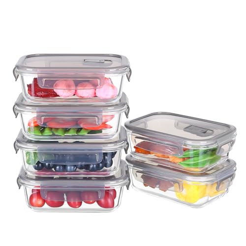 TDSYDS Frischhaltedosen Glas mit Deckel 12 Stück(6 Behälter + 6 Deckel) -Glasbehälter mit Deckel Mikrowelle, Spülmaschinen & Gefrierschrankfreundlich -Meal Prep Boxen Glasdose Lunchbox Glas von TDSYDS