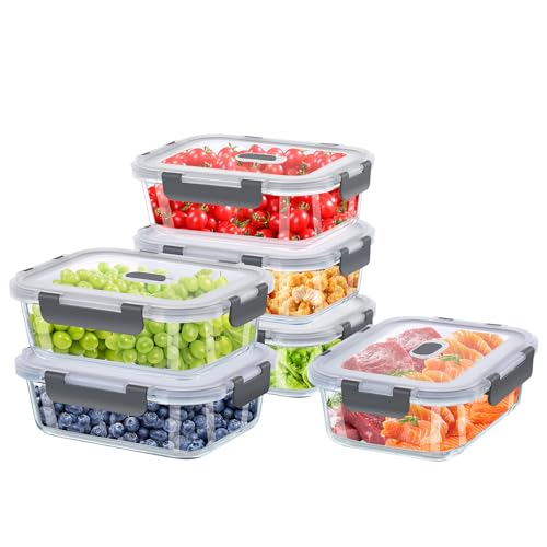 TDSYDS Glasbehälter mit Deckel 12 Stück(6 Behälter + 6 Deckel) - Frischhaltedosen Glas mit Deckel Mikrowellengeschirr Spülmaschinen & Gefrierschrankfreundlich - Meal Prep Boxen Glas Lunchbox von TDSYDS