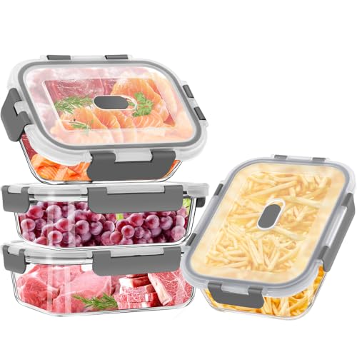 TDSYDS Glasbehälter mit Deckel 640ML, Frischhaltedosen Glas Set für Lebensmittel 8 Stück(4 Behälter + 4 Deckel), Mikrowellengeschirr Spülmaschinen & Gefrierschrankfreundlich - Meal Prep Boxen Glas von TDSYDS