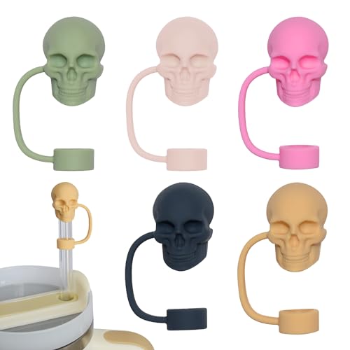 TDTOK 5 Stück niedliche Totenkopf-Strohaufsätze, gut verarbeitete Totenkopf-Form, Silikon, Stanley-Strohabdeckung, passend für 10 mm Strohhalm, staubdicht, wiederverwendbar, TDTOK 5 Stück niedliche Totenkopf-Strohaufsätze, gut verarbeitete Totenkopf-Form, Silikon, Stanley-Strohabdeckung, passend für 10 mm Strohhalm, staubdicht, wiederverwendbar, von TDTOK