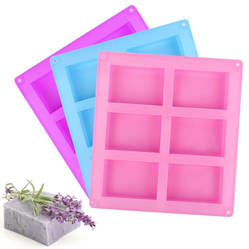 Seifen Formen Set, 3 Stück Seifenformen Silikon, 6 Hohlraum Seifenform Silikonform Rechteckig, Handgefertigte Seifenform, Silikonform Seife für Muffins Cupcakes Biscuit DIY hausgemachte Handwerk von TDUNSYA