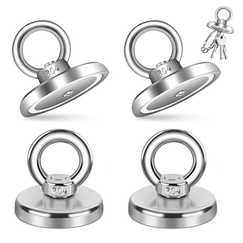 4 Stück Magnete Stark Groß 55kg Neodym Magnet, Stark Neodym Ösenmagnet, Starke Magnetfischen, Magnet Fishing mit Heberinge und Schrauben Durchmesser 42 mm für Entferner, Tag, Laden, Heben und Abholung von TDUNSYA