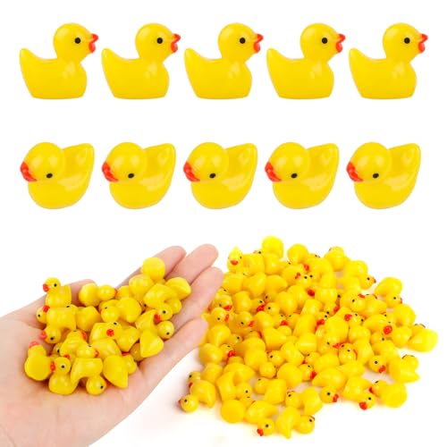 TDUNSYA 100 Stück Enten Harz, Gelb Mini Duck Figuren, Kleine Enten, Mini Resin Ducks, Figuren Miniatur Enten, Gelb Kleine Enten, Miniatur Harz Enten für Aquarium Miniaturgarten von TDUNSYA