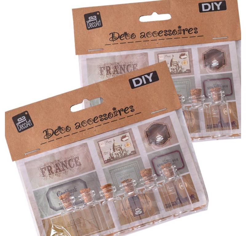 TE-DecoArt Deko-Glas 12 Stück Mini Glasflaschen Set Etiketten Dekofläschchen (12 St., 2x6 Stück), mit Korken und Dekoaufkleber von TE-DecoArt