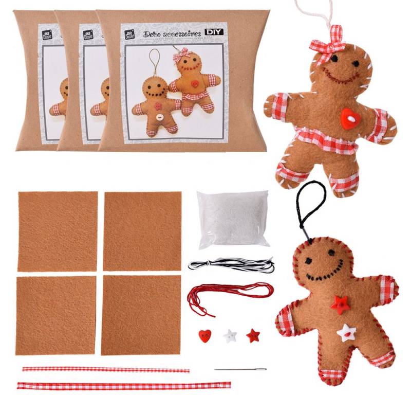 TE-DecoArt Dekofigur 6 Stück DIY Lebkuchenmännchen Nähset Filz Bastelset (3 St., einzeln verpackt), Kinder Bastelset von TE-DecoArt