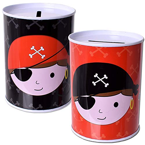 2er Set TE-Trend Spardose Sparbüchse Pirat Freibeuter Sparschwein Kinder Kindergeburtstag Mitgebsel schwarz rot Sortiert von TE-Trend