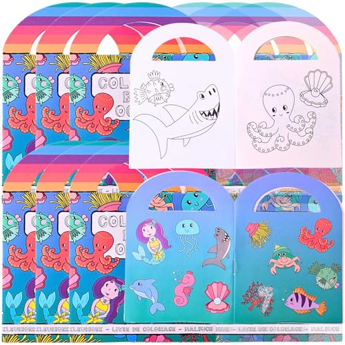 TE-Trend 12 Stück Meerjungfrau Mini Malblock Ozean Malbuch Kinder Set mit je 15 Sticker als Mitgebsel oder Mitbringsel bestens geeignet. von TE-Trend