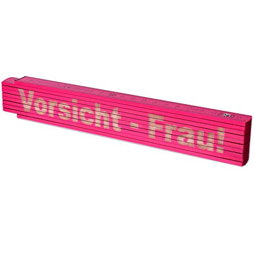 TE-Trend 2m Zollstock Pink Meterstab personalisierter Zollstock Frauen Laser Gravur Maßstab Spruch Vorsicht-Frau! Rosa von TE-Trend