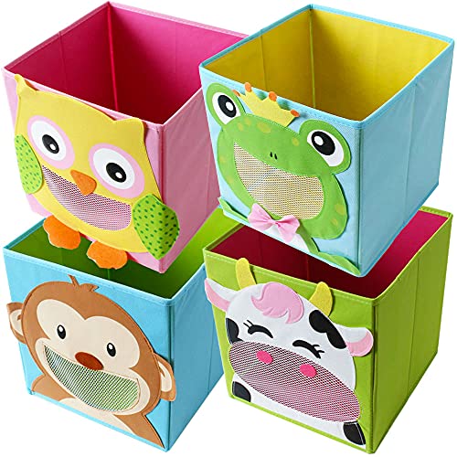 TE-Trend 4 Stück Kinderzimmer Moebel Aufbewahrungsbox Kinder Spielzeugkiste Motiv Faltbox Set Spielzeug Aufbewahrung 28cm Mehrfarbig von TE-Trend