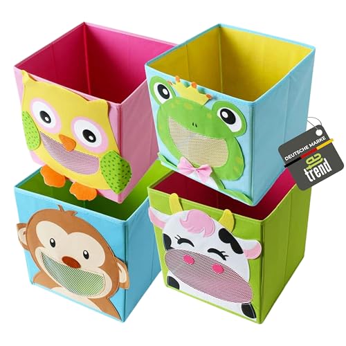 TE-Trend 4 Stück Kinderzimmer Moebel Aufbewahrungsbox Kinder Spielzeugkiste Motiv Faltbox Set Spielzeug Aufbewahrung 28cm Mehrfarbig von TE-Trend