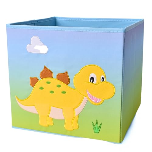 TE-Trend Dinosaurier Motiv gelb Regal Aufbewahrungsbox Kinder Kinderzimmer Faltbox Aufbewahrungskorb bestickt als Spielzeugkiste für Mädchenzimmer mehrfarbig von TE-Trend