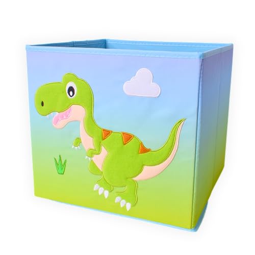 TE-Trend Dinosaurier Motiv grün Regal Aufbewahrungsbox Kinder Kinderzimmer Faltbox Aufbewahrungskorb bestickt als Spielzeugkiste für Mädchenzimmer mehrfarbig von TE-Trend