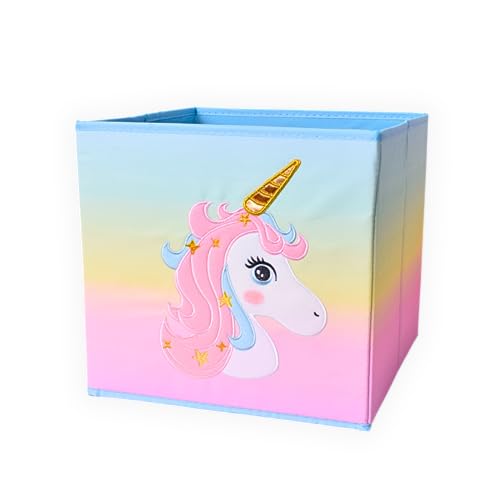 TE-Trend Einhorn Motiv Regal Aufbewahrungsbox Kinder Kinderzimmer Faltbox Aufbewahrungskorb bestickt als Spielzeugkiste für Mädchenzimmer mehrfarbig von TE-Trend