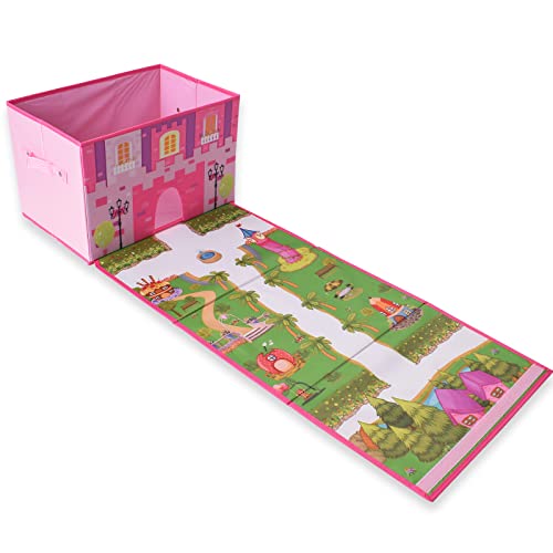 TE-Trend Faltbox Aufbewahrungsbox mit Deckel Kinder Mädchen Spielmatte Spielteppich Spielzeugkiste zur Spielzeug Aufbewahrung mehrfarbig rosa von TE-Trend