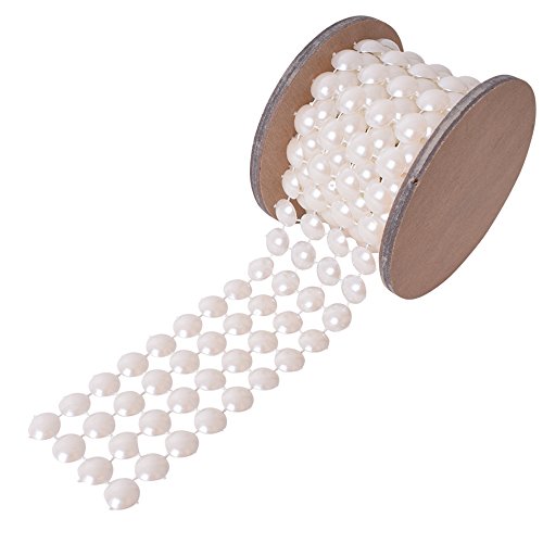 TE-Trend Kunststoff Perlen Tischband Halbperlen Bordüre Perlengirlande Perlenkette Tischdeko Band 100 x 5 cm Creme Weiß von TE-Trend