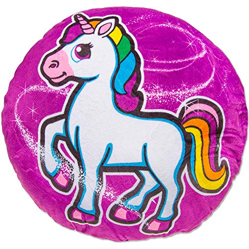 TE-Trend Magic Einhorn Regenbogen Unicorn Motiv Plüsch Kissen Zierkissen Kuschelkissen Kinder Mädchen rund 34cm Mehrfarbig lila Pferd von TE-Trend