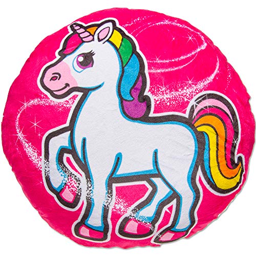 TE-Trend Magic Einhorn Regenbogen Unicorn Motiv Plüsch Kissen Zierkissen Kuschelkissen Kinder Mädchen rund 34cm Mehrfarbig pink Pferd von TE-Trend