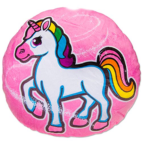 TE-Trend Magic Einhorn Regenbogen Unicorn Motiv Plüsch Kissen Zierkissen Kuschelkissen Kinder Mädchen rund 34cm Mehrfarbig rosa Pferd von TE-Trend