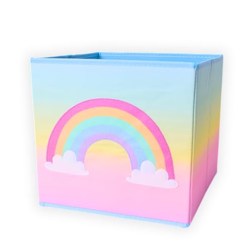 TE-Trend Regenbogen Motiv Regal Aufbewahrungsbox Kinder Kinderzimmer Faltbox Aufbewahrungskorb bestickt als Spielzeugkiste für Mädchenzimmer mehrfarbig von TE-Trend