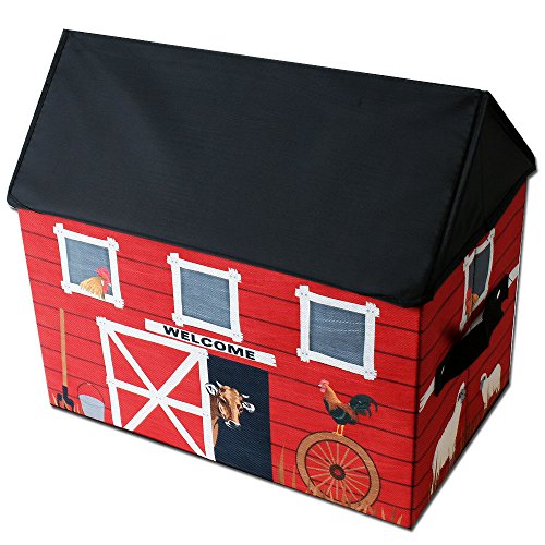 TE-Trend Stoff Spielhaus Spielbox Motiv Scheune Aufbewahrungsbox mit Deckel aufklappbar von TE-Trend