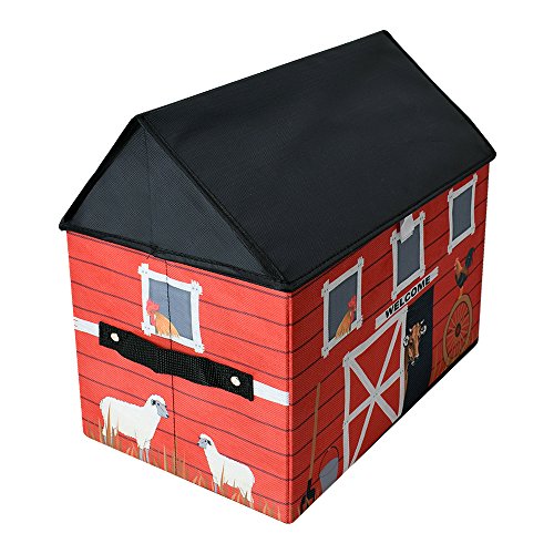 TE-Trend Stoff Spielhaus Spielbox Motiv Scheune Aufbewahrungsbox mit Deckel aufklappbar von TE-Trend
