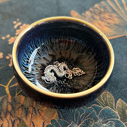 TEA SOUL Jianzhan Tenmoku Teetasse mit Drache aus Silber, 50 ml von TEA SOUL