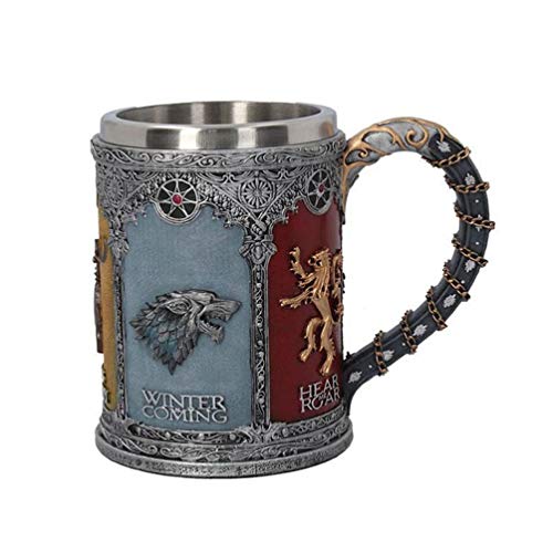 Bierglasbecher TrinkbecherGame of Thrones Becher, Stark & ​​Tully & Targaryen & Lannister & Baratheon Edelstahl Harz 3D Kaffee Bierkrug Trinkgefäße Tasse von TEAAZA