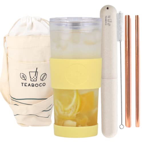 TEABOCO All-in-One wiederverwendbarer Boba-Becher/Smoothie-Becher – 700 ml, BPA-freie (Yellow) von TEABOCO