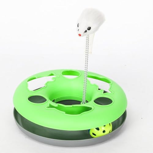 TEAFIRST Katzenspielzeug, Mausball, stabile Basis mit Plüschmaus und rollendem Ball, Haustier-Karussell (grün, 22,9 x 22,9 x 6,3 cm) von TEAFIRST