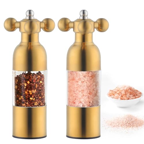 TEAHAHA 2 Stück Edelstahl Salz und Pfeffermühle Set mit Keramikmahlwerk - Stufenlos Verstellbares, Pfeffer und Salzmühle, Gewürzmühle, Salt & Pepper Grinder (Gold) von TEAHAHA