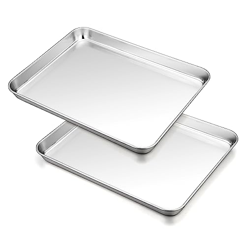 Backblech 2er Set, TEAMFAR Edelstahl Rechteckigies Kuchenblech Backform für Backen Kochen Servieren, 26,3 x 20,5 x 2,5 cm, Gesund & Hochwertig, Leicht zu Reinigen und spülmaschinenfest von TEAMFAR